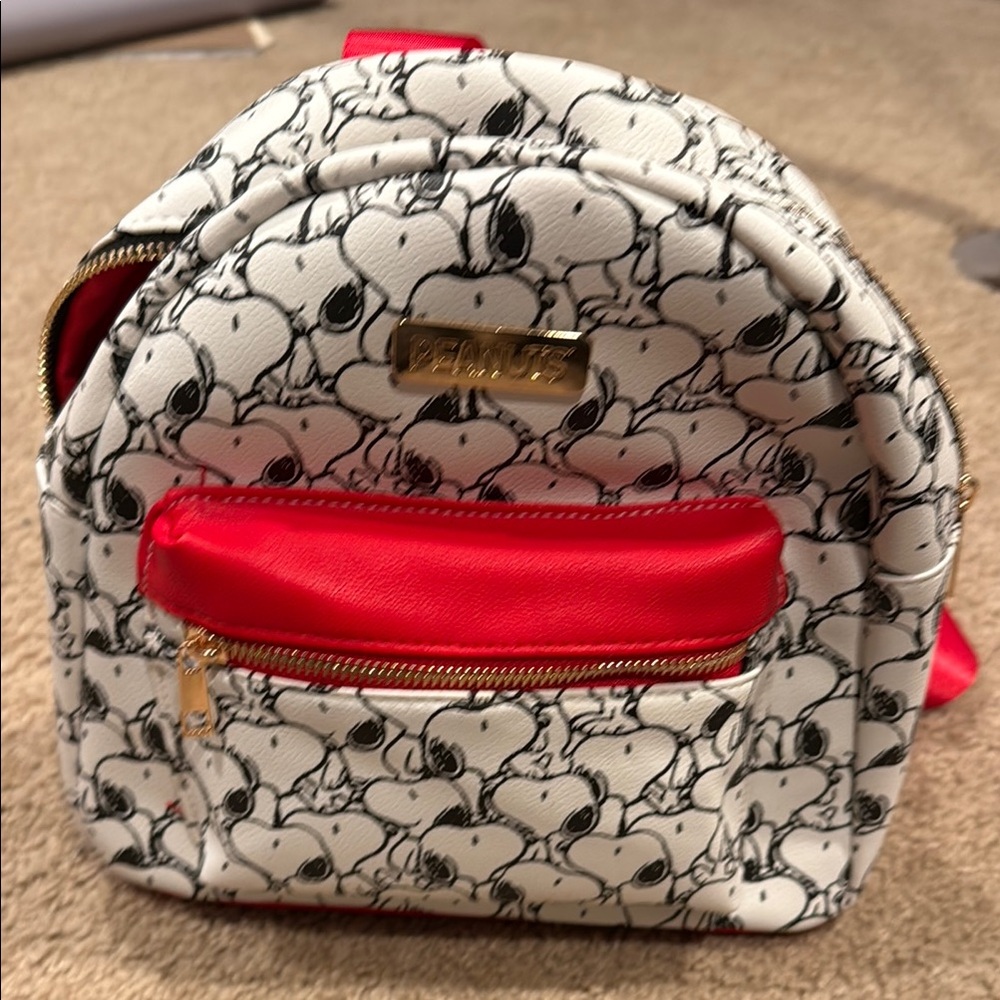 Snoopy Patterned Backpack with Red Accents